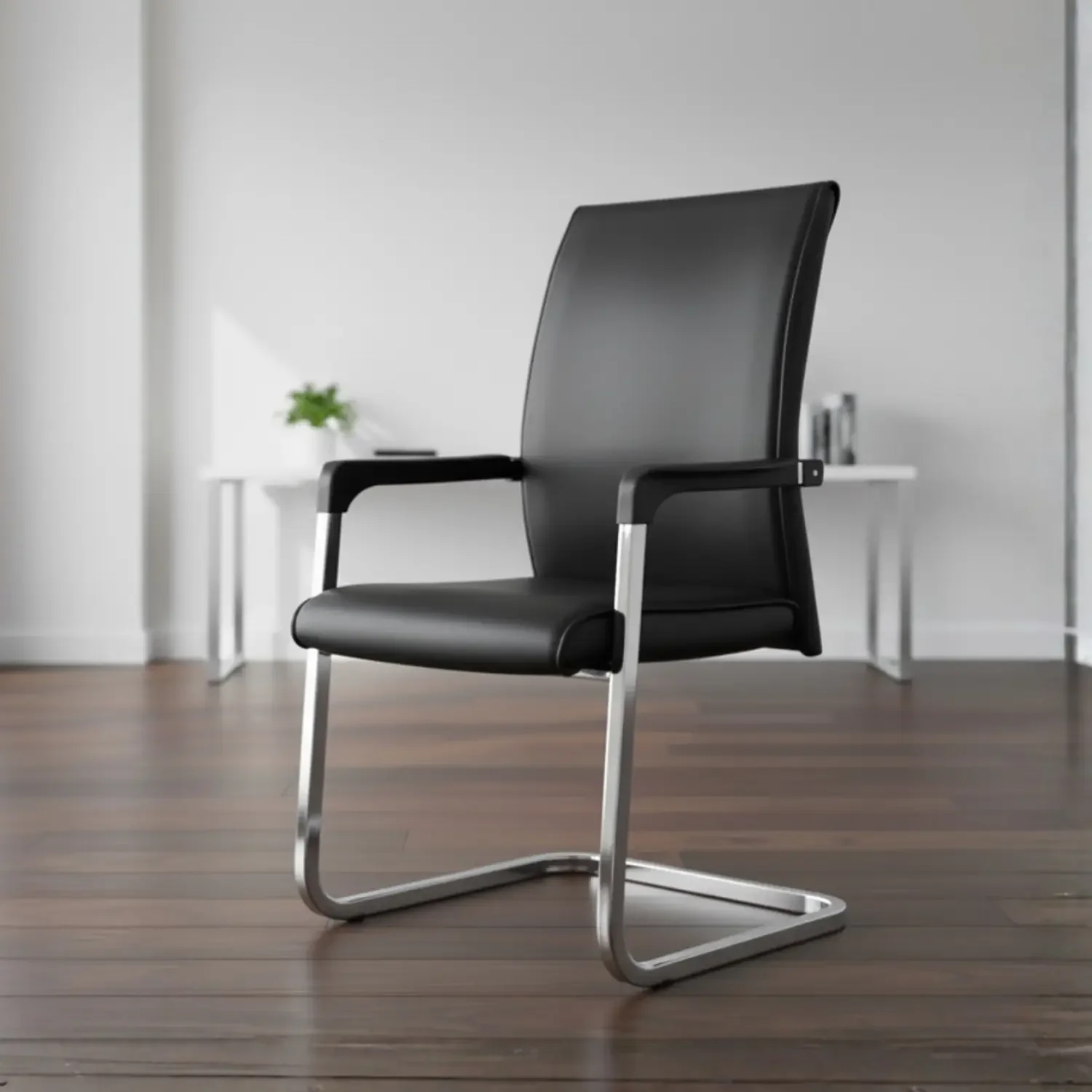 Genérica - Silla De Escritorio Ejecutiva Fija En Eco Cuero Negro Ergonómica Para Oficina Y Reunión