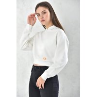 Home Fashion - Poleron Crop Mujer Blanco Con Capucha Talla S