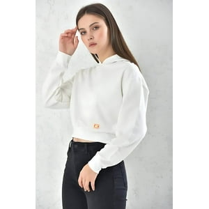 Home Fashion - Poleron Crop Mujer Blanco Con Capucha Talla S