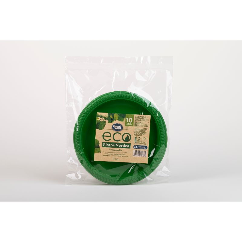 Plato 17 Cm Verde Biodegradable 10 Unidades 10 Un Great Value