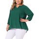 thumbnail image 4 of Agnes Orinda Blusa de Chifón para Mujer Tallas Grandes Cuello Dividido Dobladillo Alto Bajo Mangas 3/4 2024 1X Verde, 4 of 6