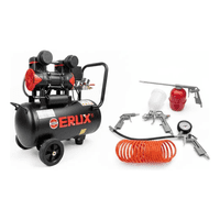Erux - Compresor De Aire 24L-600W/Oil Free+ Kit Profesional Negro 50Hz Monofásica