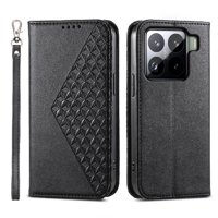 Funda Flip Foxdock Para Xiaomi 15 Pro , Estilo Billetera Con Diseño Rombo, Correa De Mano Y Soporte, Uso Diario