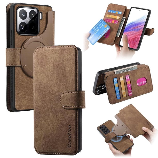 Funda Billetera Magnética para Xiaomi 15 Soporte Tarjetas Desmontable Marrón