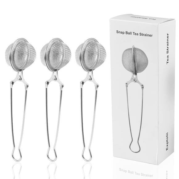 Colador de té Exptolii Snap Ball de acero inoxidable, paquete de 3