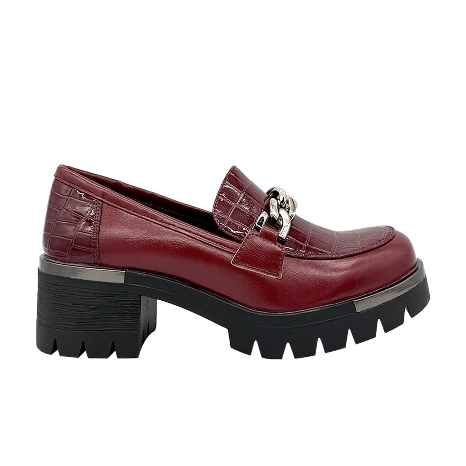 Danicolle Calzado - Mocasin Para Mujer Con Taco Y Cadena Rojo