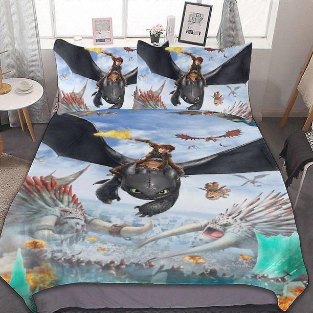 How to Train Your Dragon3-Piece Bedding Set Duvet Cover Set Soft Wa And Comfortable Soft Bed Set with