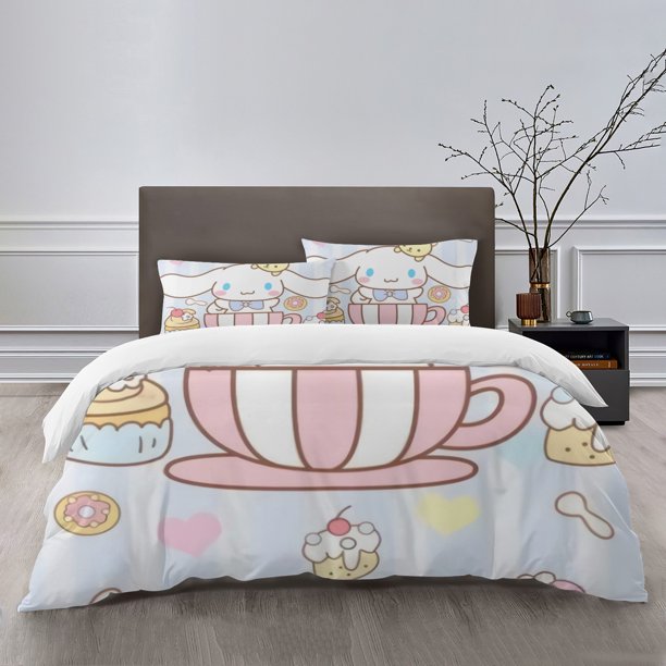 Cinnamoroll Bedding Sets Bed Cartoon Duvet Cover Lightweight 3 Piece Bet Sets for Kids Boys Girls