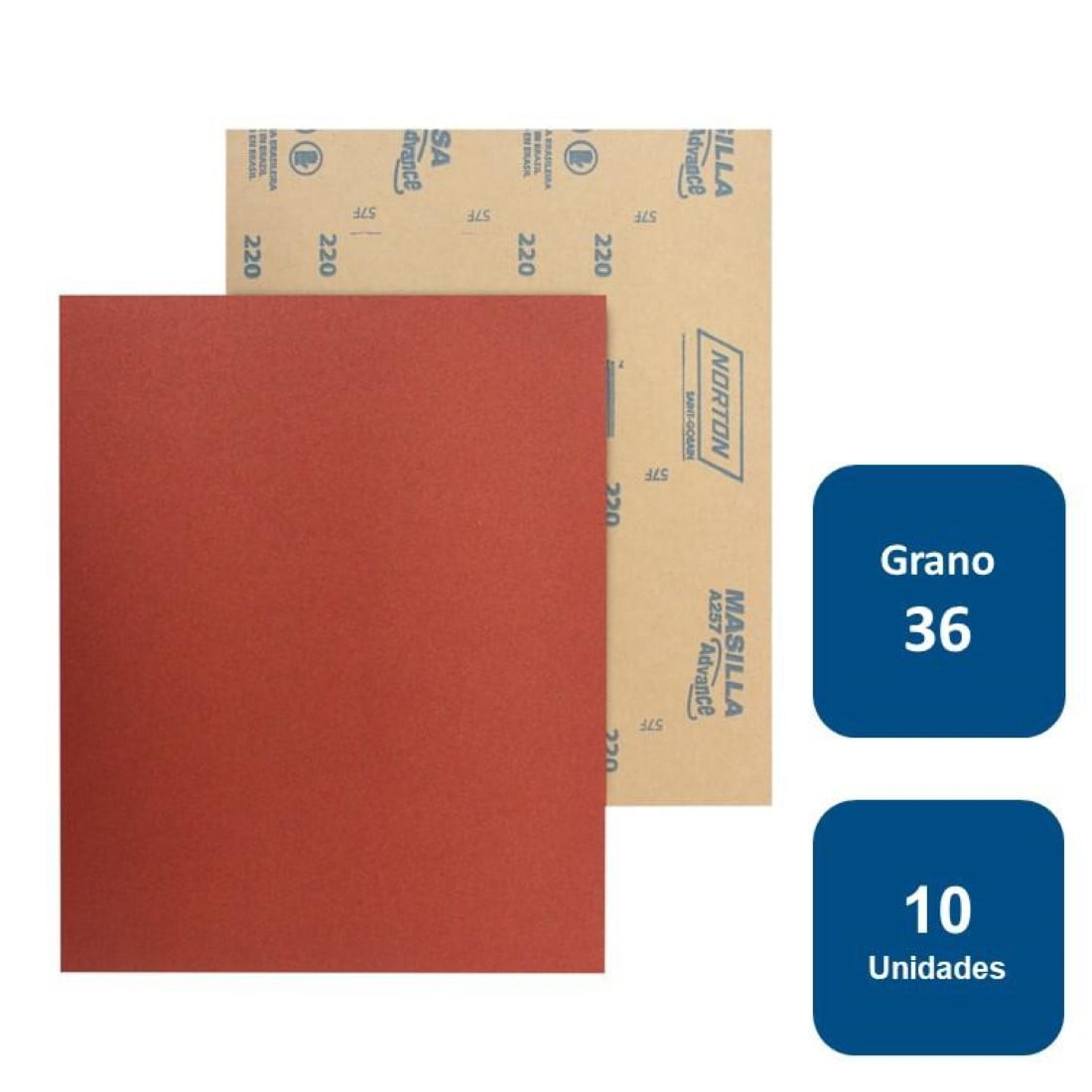 Norton - Lija Para Madera / Masilla A-257 Grano 36 10un.