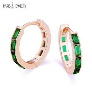 Aros Paris Jewelry 18K Rose Gold Created Emerald 3Ct Emerald Cut Huggie Hoop Plated