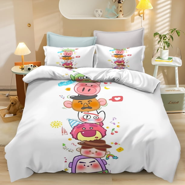 v2241 Bed Sheets Toy Story Cartoon Quilt Cover Bedding Set for Boys % Polyester Cute Printed Skin Friendly Breathable Home Textiles Anime 3-Piece Bedding Set (1 Duvet Cover + 2 Pillow Shams) Bed Sheet