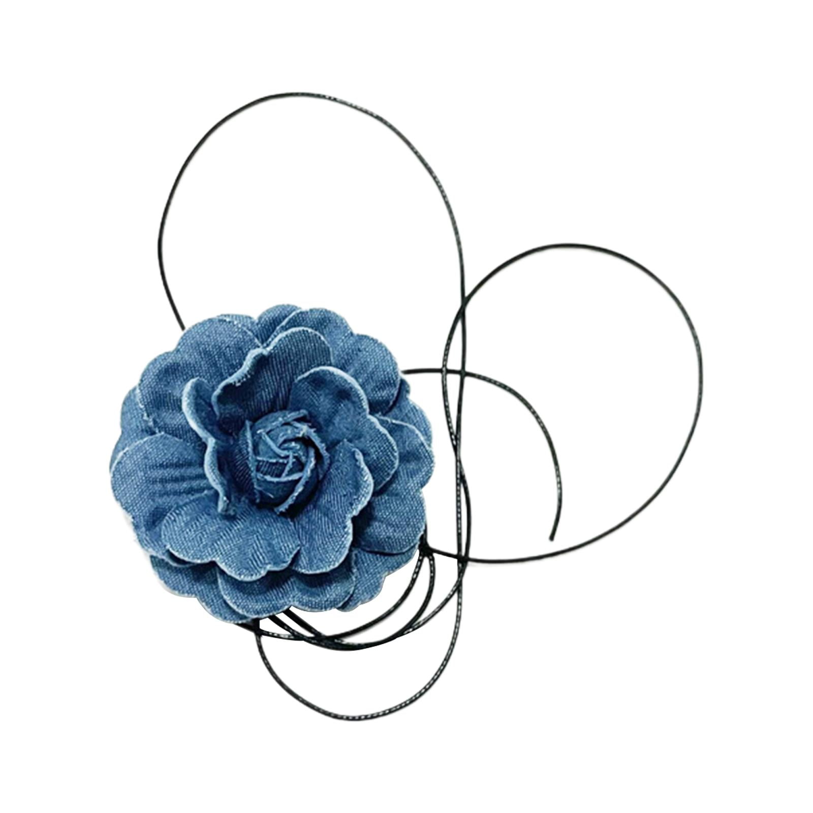 Magideal - Collar De Gargantilla De Flores, Accesorios Para El Cuello De Mujer, Collar Floral Grande Elegante, Collar De Flores Para Atar Para Boda De Cumpleaños Mezclilla Ligera