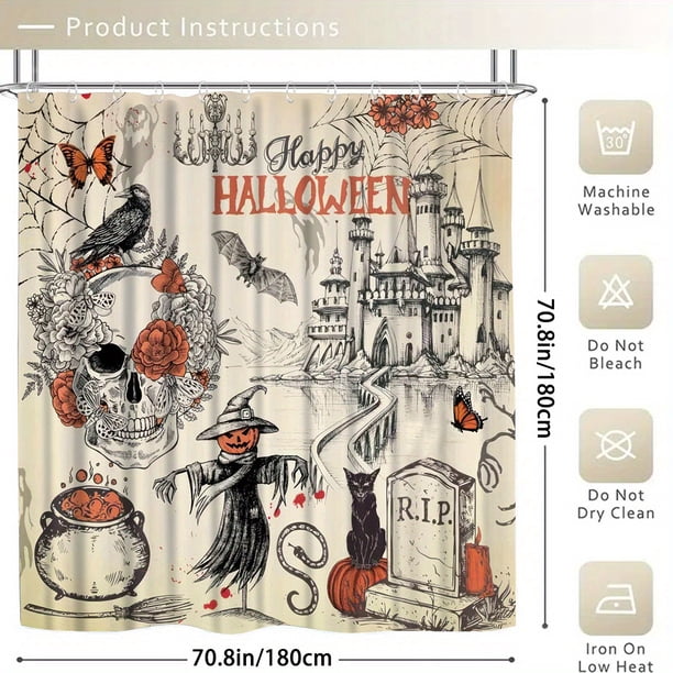 1/4pcs Halloween Shower Curtain Set with Non-Slip Mat, Lid Cover, and Decorative Accessories - Waterproof and Stylish Bathroom Accessories