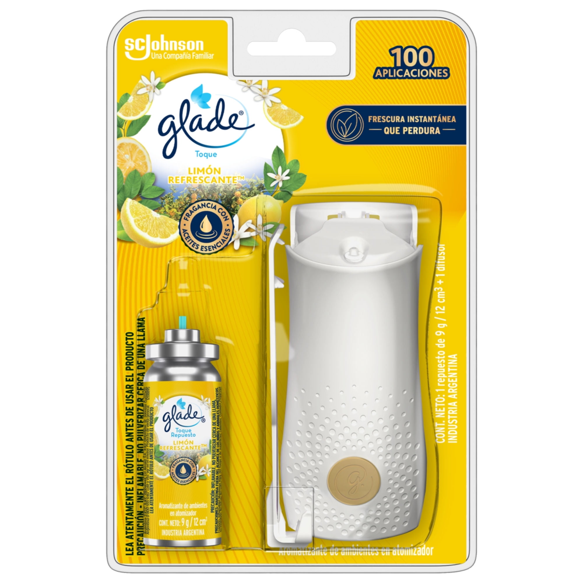 Dispensador + Aromatizante Ambiental Toque Limón Refrescante Blister 12 ml Glade