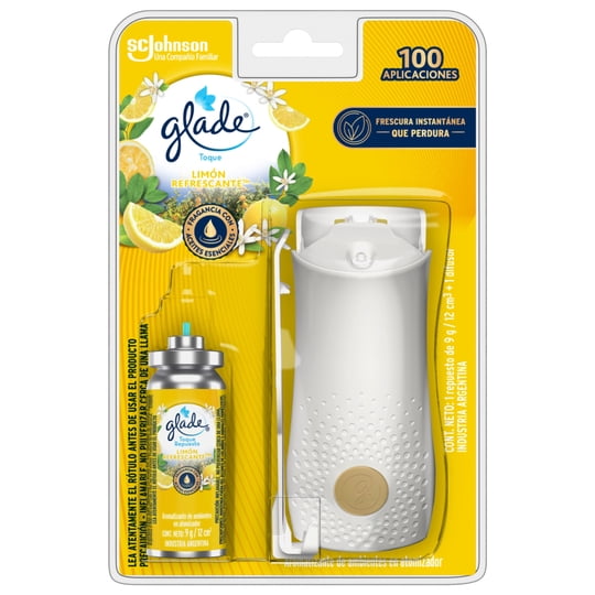 Dispensador + Aromatizante Ambiental Toque Limón Refrescante Blister 12 ml Glade