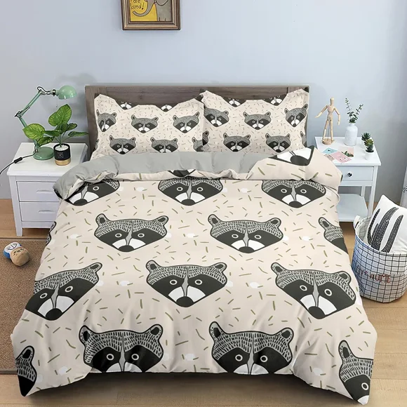 x1164 Bed SheetsAnimals Raccoon Bedding Set Boys Girls Twin Size Duvet Cover Pillowcase Bed Kids Adult Fashion Home Textileextile 3-Piece Bedding Set (1 Duvet Cover + 2 Pillow Shams) nj1164