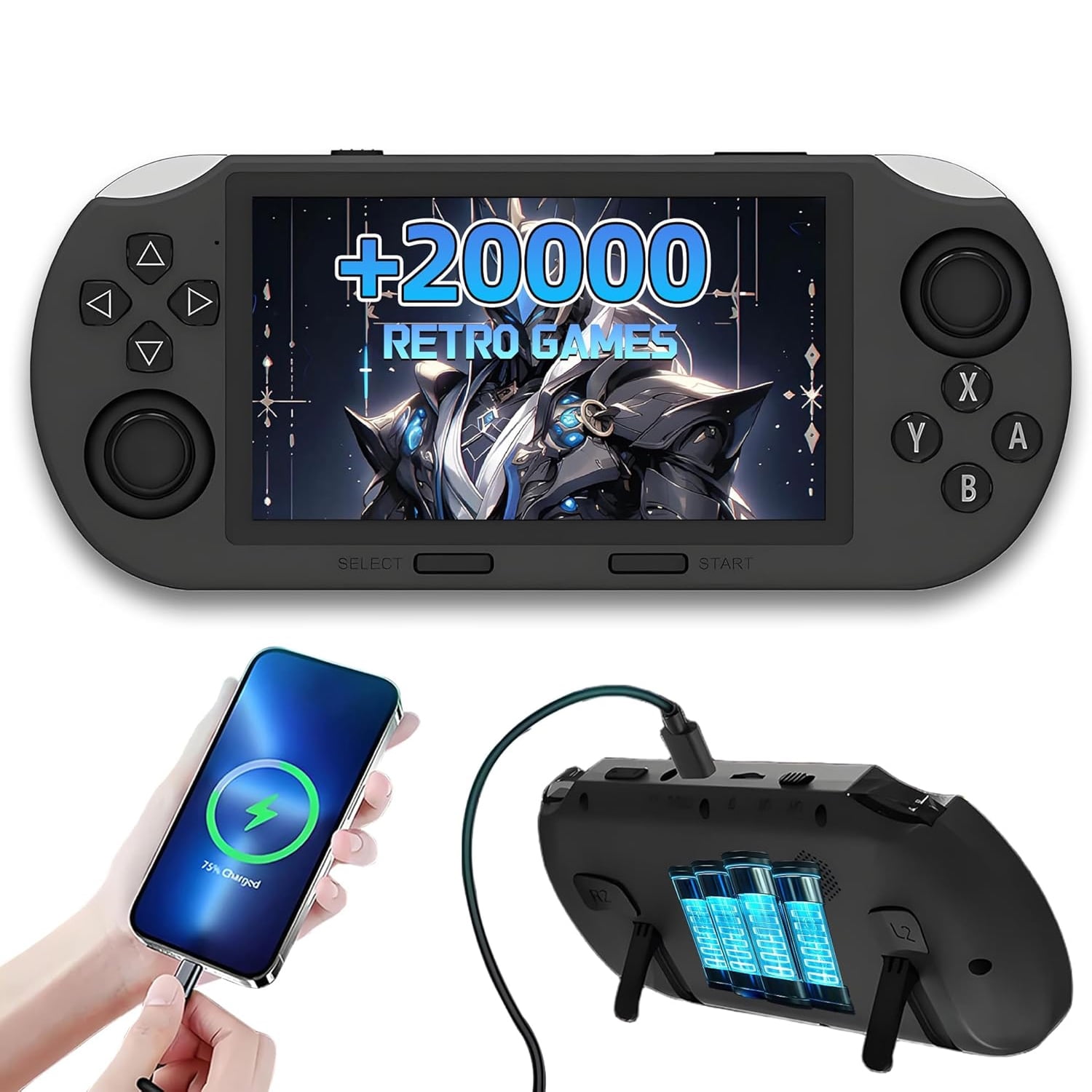 Genérico - Consola De Juegos Portátil Retro Sf3000 Con 20000 Juegos, Salida Hd Para Tv, Pantalla Ips De 4.5 Pulgadas, 14 Emuladores, Reproducción De Música Y Video En E-book Y Carga De Teléfono De Emergencia