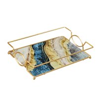 Bothyi - Bandeja De Tocador Para Baño, Plato De Joyería, Organizador De Maquillaje Para Tocador, L, Azul Y Dorado