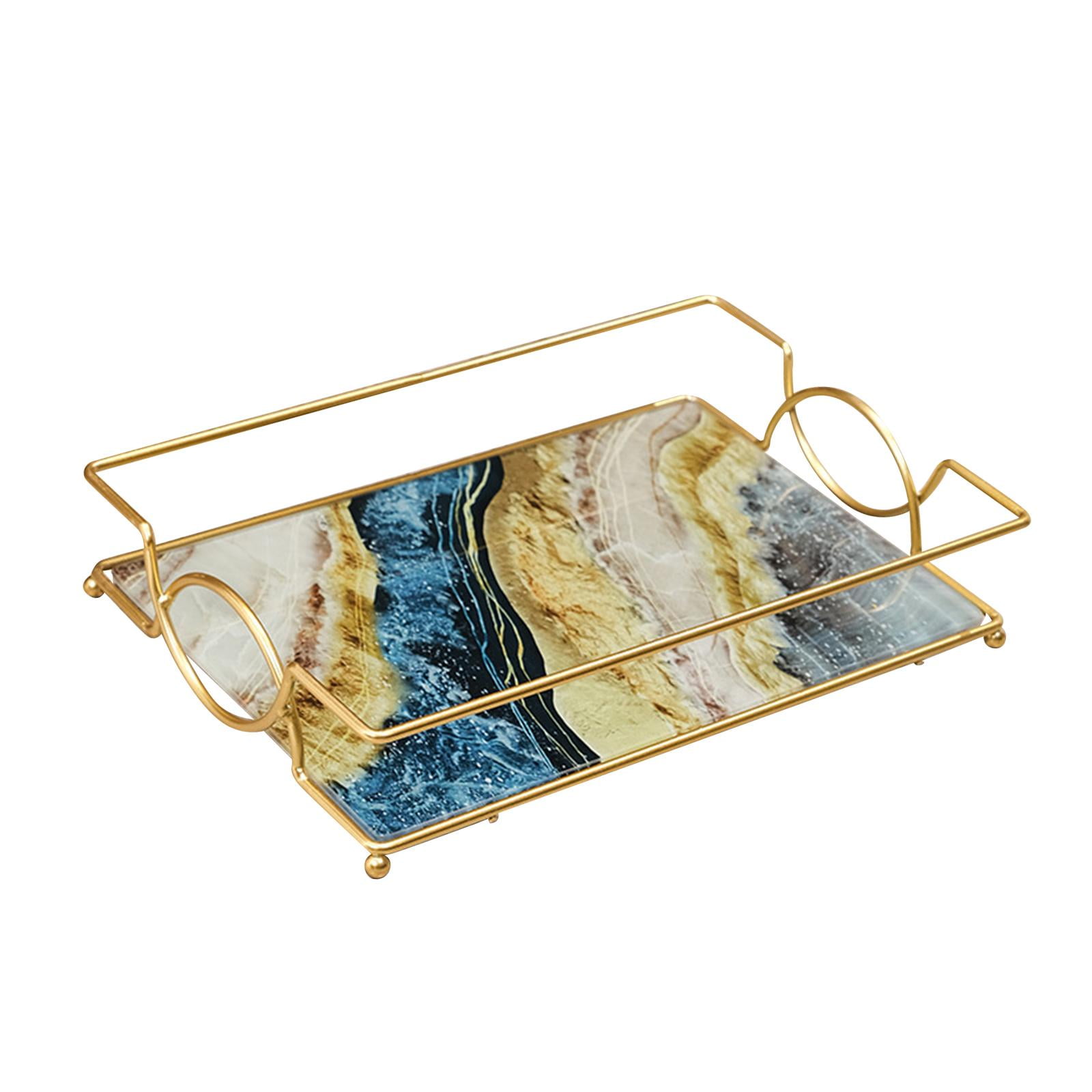 Bothyi - Bandeja De Tocador Para Baño, Plato De Joyería, Organizador De Maquillaje Para Tocador, L, Azul Y Dorado