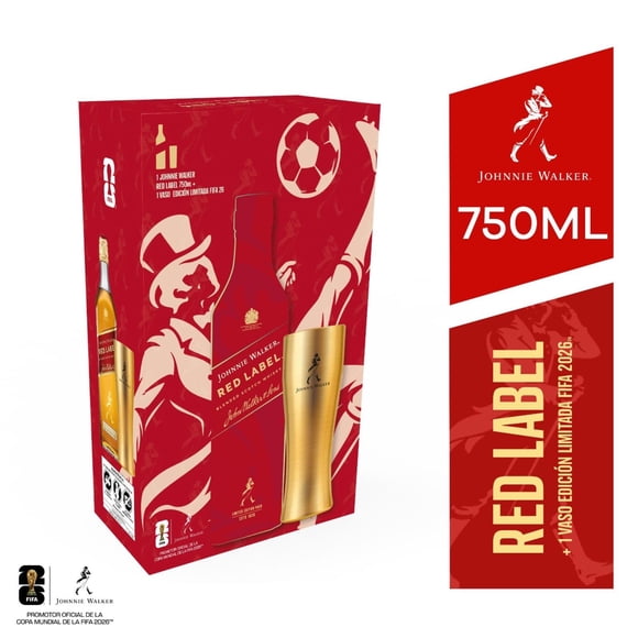 Whisky Johnnie walker red + 1 vaso mundial, 750 ml