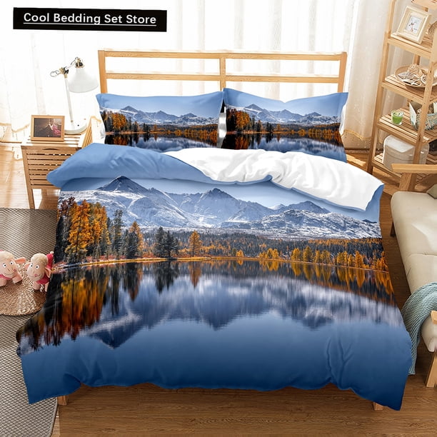 Altai Mountains Duvet Cover Natural Landscape Bedding Set Forest Lake Scenery Quilt Cover Polyester Comforter Cover Bed Sheets