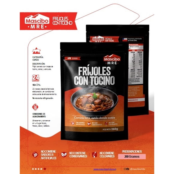 COMIDA EMERGENCIA FRIJOLES TOCINO