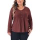 thumbnail image 1 of Agnes Orinda Mujeres Blusas de Talla Grande Manga Larga Plisado Frontal Casual Cuello en V Camisas Blusas 1X Burdeos, 1 of 6