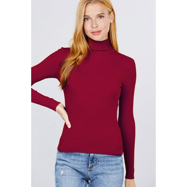 Saronite Suéter Básico de Viscosa Acanalado con Cuello Alto y Manga Larga Basics, Camiseta Térmica Cálida de Punto (para Mujer)