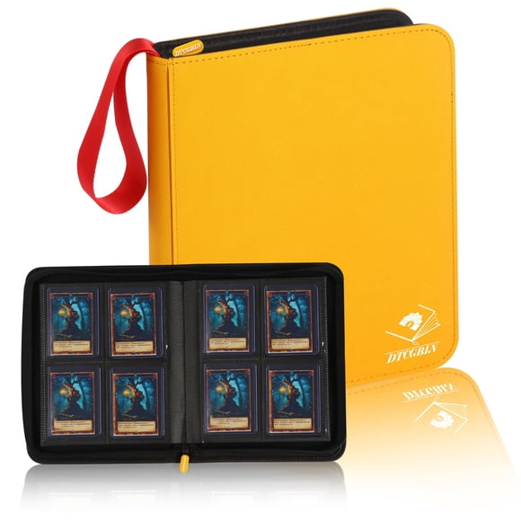 Carpeta para toploaders DTCGBIN de 4 bolsillos para 128 cartas, amarillo y rojo