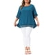 thumbnail image 2 of Agnes Orinda Camisetas de Mujer Tallas Grandes Cuello Redondo Encaje Crochet Manga Corta Blusas Casuales 2X Azul Pavo Real, 2 of 6