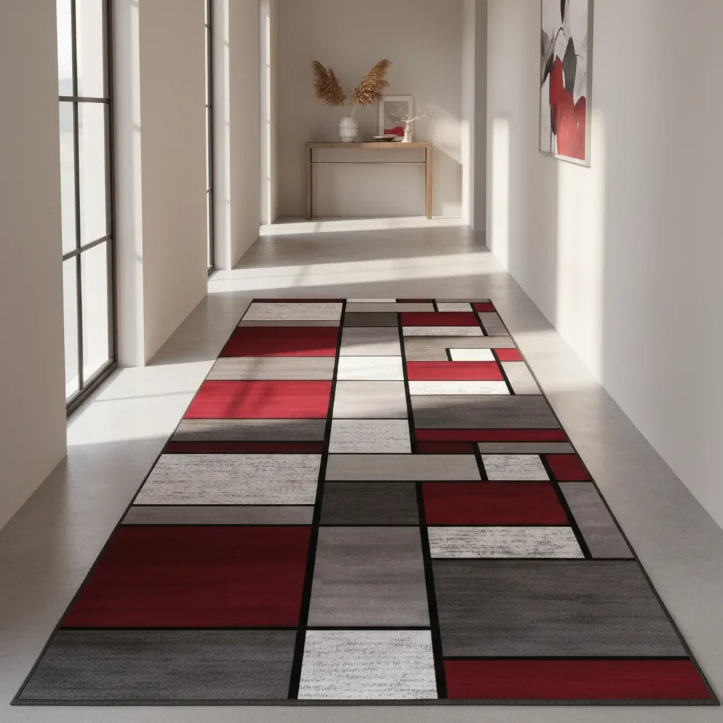 Casadeliacl - Alfombra Pasillera 3d Wm 60x180 Cm Decorativa - 1.8 M - 60 Cm - Cuadrado Con Rojo - Rojo Con Blaco