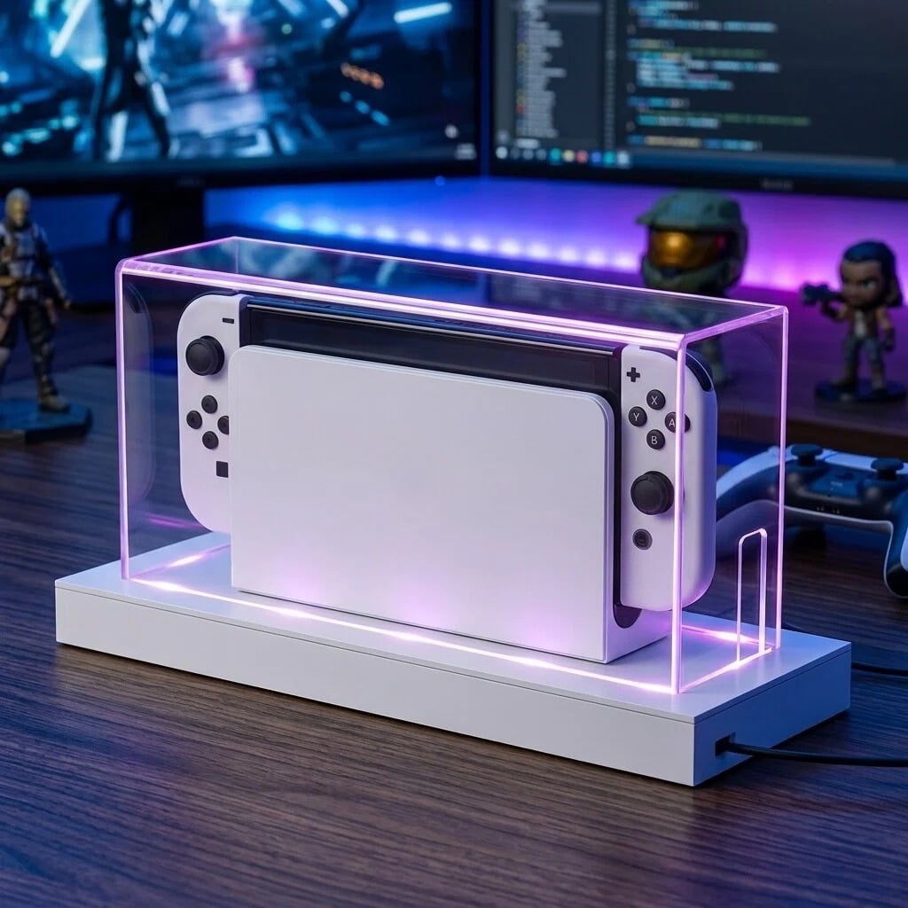 Genérico - Cubierta De Polvo Con Base De Luz Led Accesorios Compatibles Con Nintendo Switch 2 & Oled, Exhibidor De Acrílico Anti-rayones Impermeable Para Dock