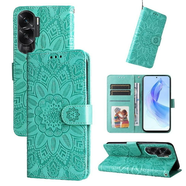 Funda tipo cartera FOXDOCK para Honor X50i 5G , diseño girasol en relieve, cuero PU, cierre magnético, soporte y tarjetero