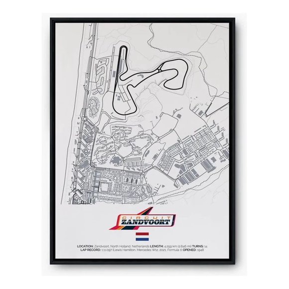 Cuadro Circuito Zandvoort F1 Países Bajos Formula 1 + Marco Negro