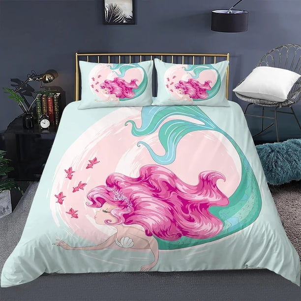 Little Mermaid Kids Cartoon Duvet Cover Anime Set Bedding Bedroom Room Decoration Single Double Bed Size Bed Sheets