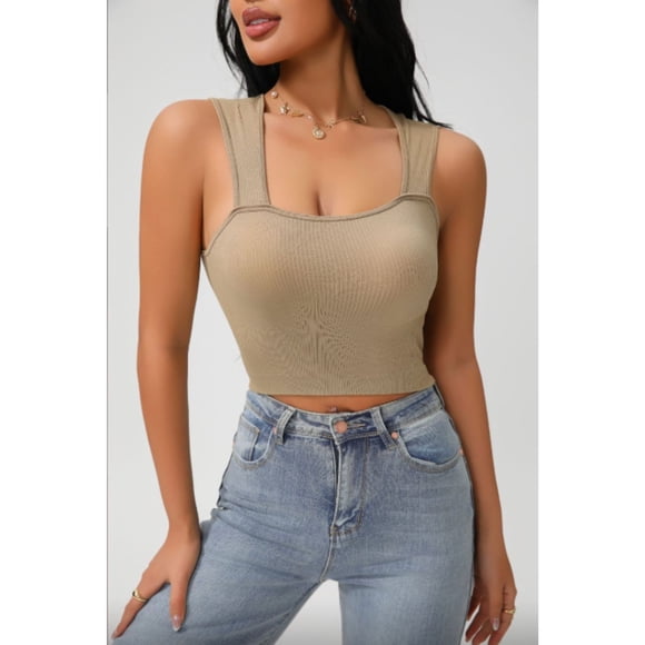 Polera Corta Mujer Top Acanalado Sin Manga Full Elasticada Color 9011