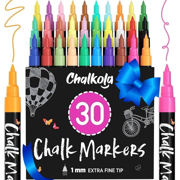 Marcadores de tiza líquida Chalkola con punta extrafina de 1 mm (paquete de 30)