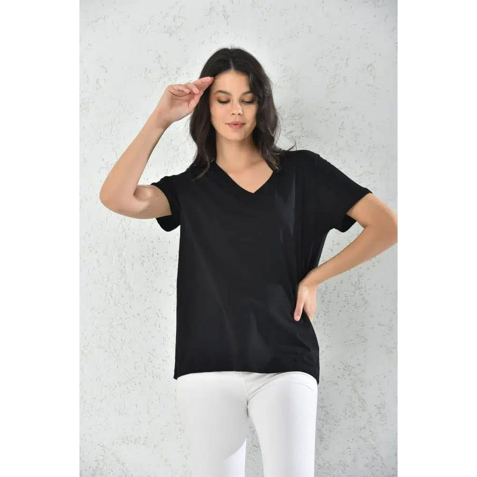 Home Fashion - Polera Mujer Negro Manga Corta Cuello V Talla M