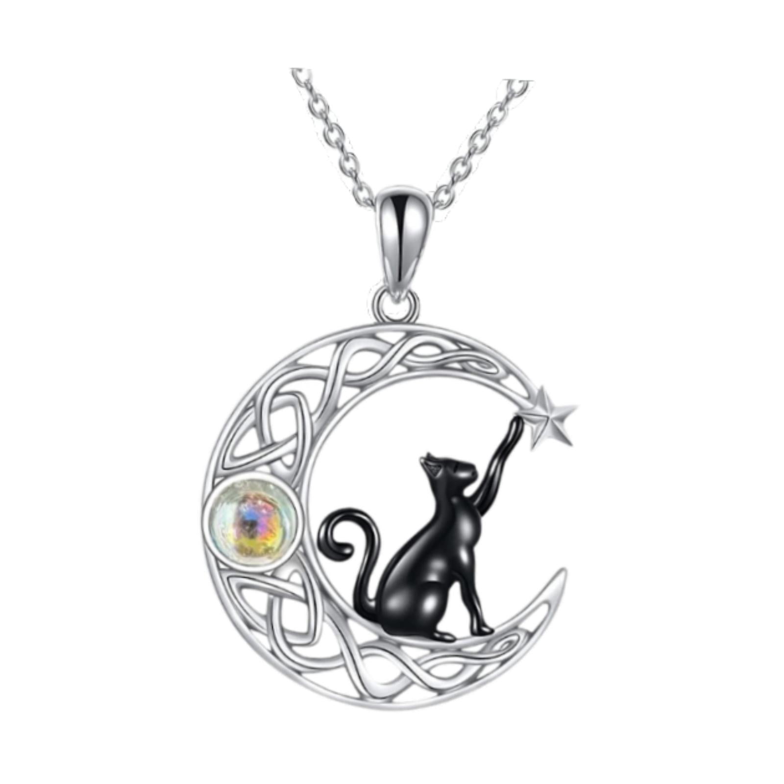 Magideal - Collar De Gato Negro Y Luna Creciente Para San Valentín, Aniversario Y Cumpleaños.