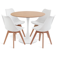 Moboi - Comedor Mesa Tulip Wood Blanca Con 4 Sillas Tulip Acolchada Blancas