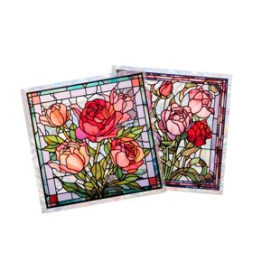 Magideal - 2 Piezas De Película De Rosa Adhesiva Estática Para Ventana, Calcomanía Decorativa Semitransparente, Calcomanías Para Vitrales, Calcomanías Para Venta