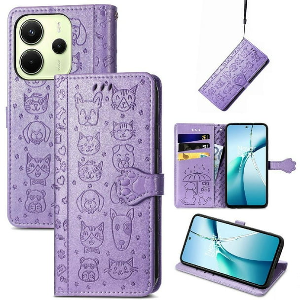 Funda Cartera FOXDOCK para Xiaomi Redmi Note 14 4G , Flip PU con Relieve de Gatos y Perros, Tarjetero y Soporte