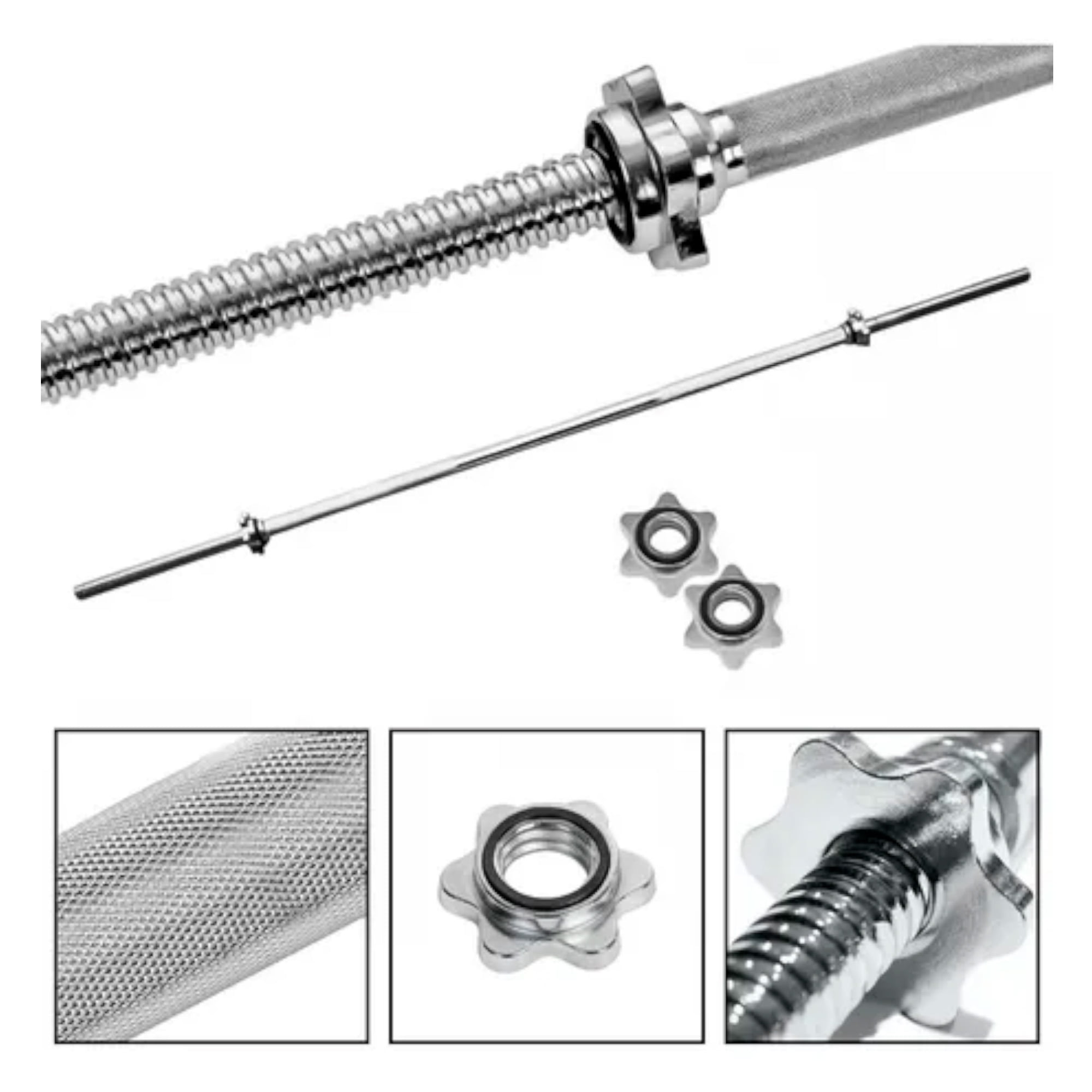 Boomfit - Barra Preolimpica 120cm Recta Cromada Gimnasio Fitness 4.5kg