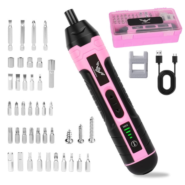 Juego De Destornilladores Eléctricos De Color Rosa, Incluye 105 Accesorios, Luz LED, Destornillador Recto Inalámbrico Recargable De 3,6 V, Adecuado Para Reparaciones Y Mantenimiento Del Hogar.