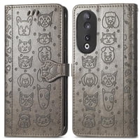 Funda Cartera Foxdock Para Honor 90 5G , Flip Pu Con Relieve De Gatos Y Perros, Tarjetero Y Soporte