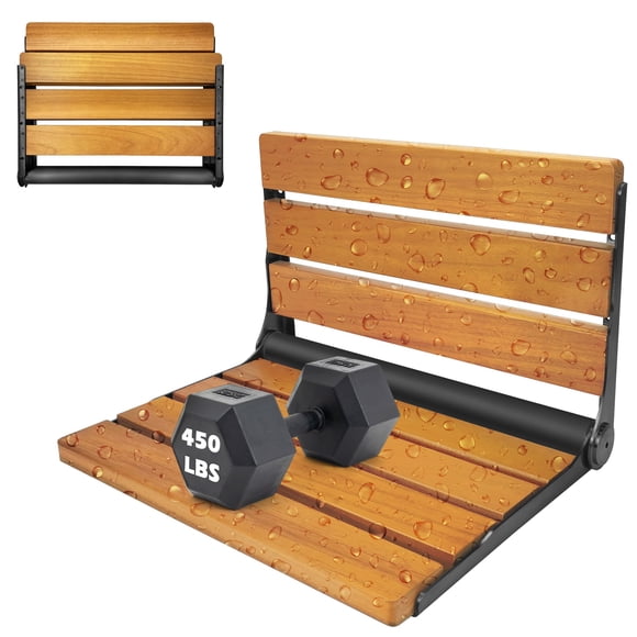 Asiento de Ducha Plegable Koretech de Teca 33x43x25 cm Soporta 204 kg