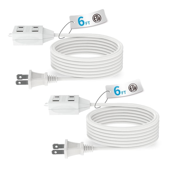 Cable de extensión para interiores Tiffcofio de 2 puntas, 6 pies con 3 salidas, paquete de 2