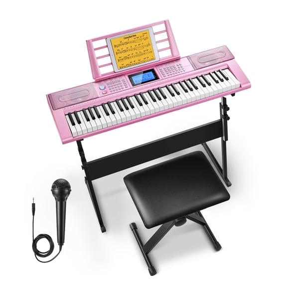 Teclado Donner DEK-610S de 61 teclas con soporte, taburete, rosa