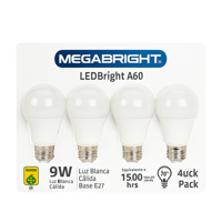 Megabright - Pack De 4 Ampolletas Ledbright A60 De 9W Color 3000 Luz Cálida