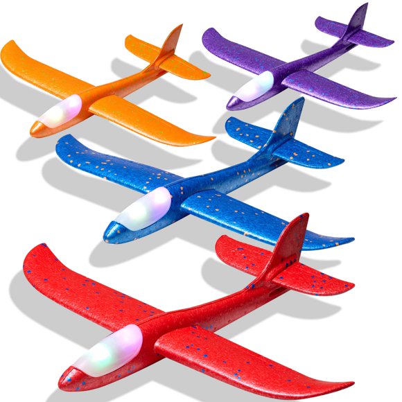 Avión de juguete Iccbeeme de espuma con luz LED, 44 cm, paquete de 4
